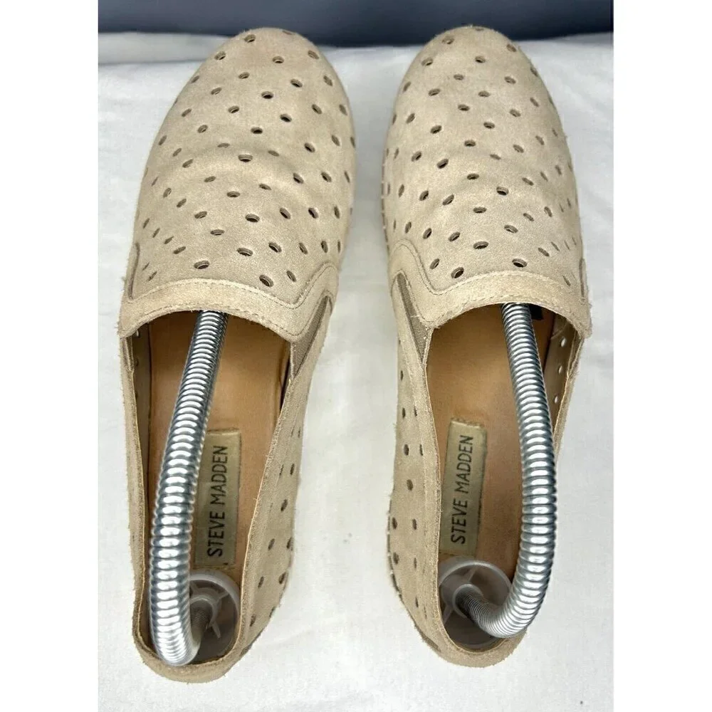 Steve Madden Suede Leather Espadrille Platform Shoes 8 Tan Cottagecore Boho Cute